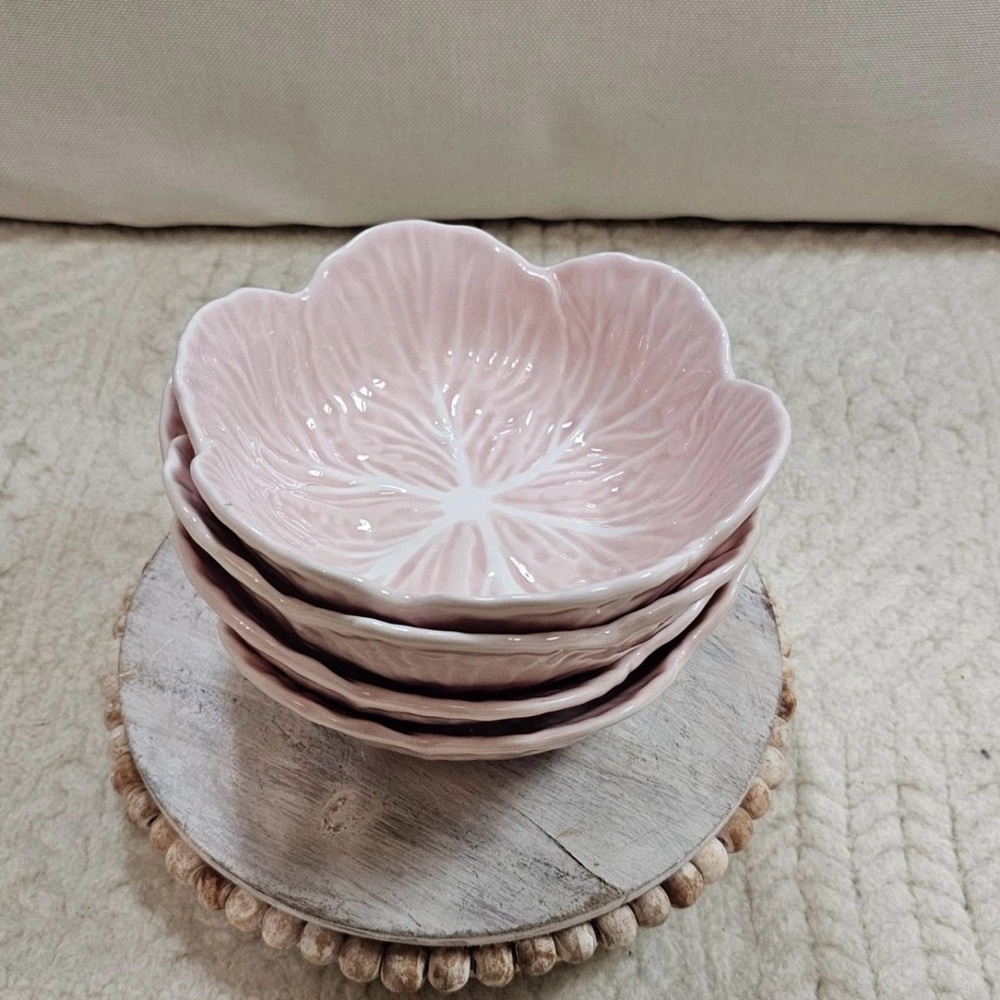 4 Pink Cabbage Cereal Bowls Ceramic 6" Easter 9oz Majolica style viral sold out